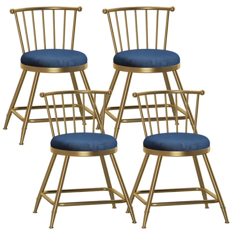Glam Backrest Armless Counter Stool Iron Bar Stool with Velvet Cushion and Pedal for Cafe Blue 4 Piece Set Short Stool(18"H) Clearhalo 'Bar Furniture' 'Bar Stools' 'bar_stools' 'furn' 'furn_bar_stools' 'Furniture' 'Kitchen & Dining Furniture' 6395572