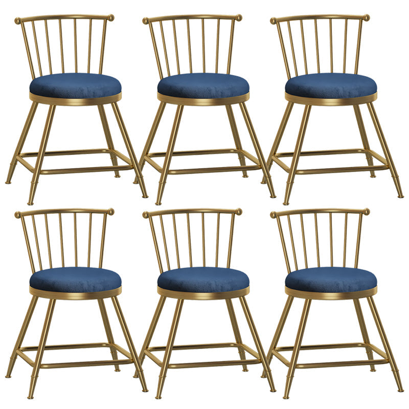 Glam Backrest Armless Counter Stool Iron Bar Stool with Velvet Cushion and Pedal for Cafe Blue 6 Piece Set Short Stool(18"H) Clearhalo 'Bar Furniture' 'Bar Stools' 'bar_stools' 'furn' 'furn_bar_stools' 'Furniture' 'Kitchen & Dining Furniture' 6395573