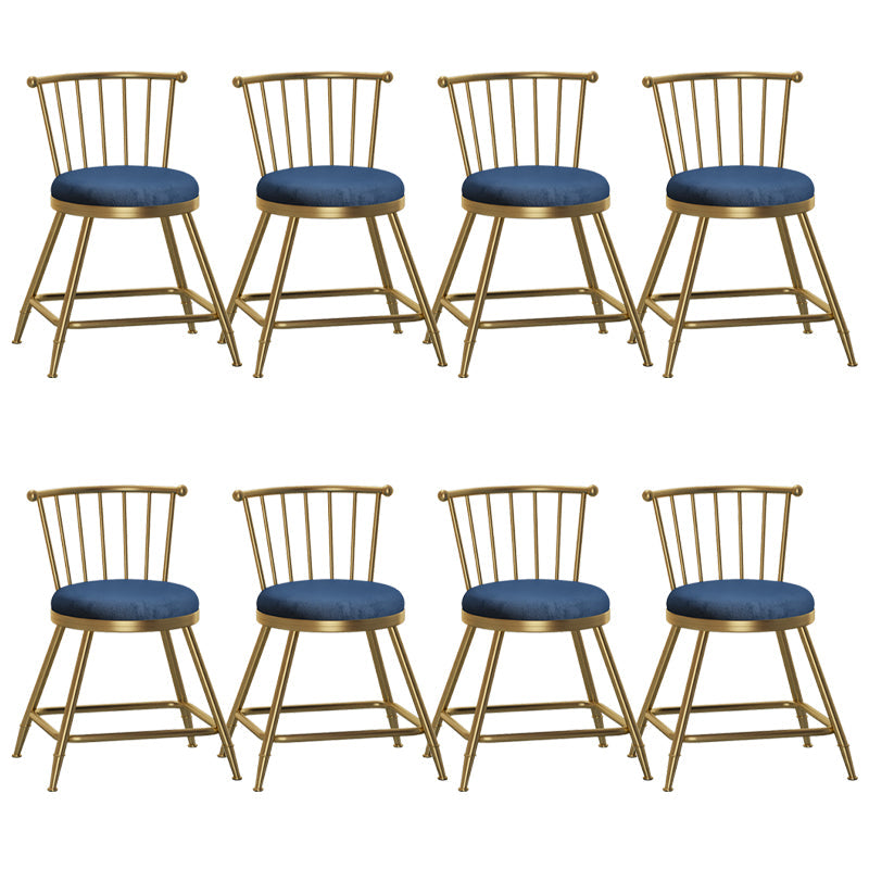 Glam Backrest Armless Counter Stool Iron Bar Stool with Velvet Cushion and Pedal for Cafe Blue 8 Piece Set Short Stool(18"H) Clearhalo 'Bar Furniture' 'Bar Stools' 'bar_stools' 'furn' 'furn_bar_stools' 'Furniture' 'Kitchen & Dining Furniture' 6395574