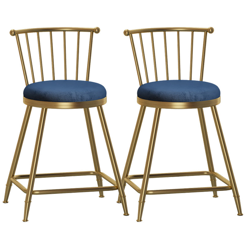 Glam Backrest Armless Counter Stool Iron Bar Stool with Velvet Cushion and Pedal for Cafe Blue 2 Piece Set Short Stool(22"H) Clearhalo 'Bar Furniture' 'Bar Stools' 'bar_stools' 'furn' 'furn_bar_stools' 'Furniture' 'Kitchen & Dining Furniture' 6395576