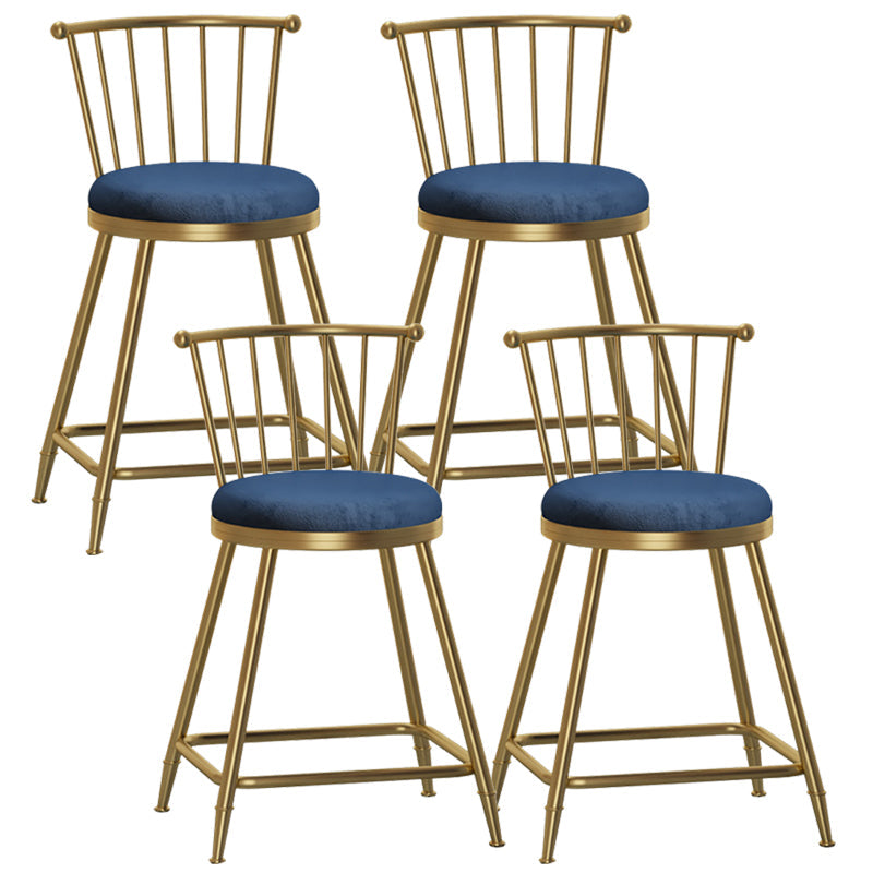 Glam Backrest Armless Counter Stool Iron Bar Stool with Velvet Cushion and Pedal for Cafe Blue 4 Piece Set Short Stool(22"H) Clearhalo 'Bar Furniture' 'Bar Stools' 'bar_stools' 'furn' 'furn_bar_stools' 'Furniture' 'Kitchen & Dining Furniture' 6395577