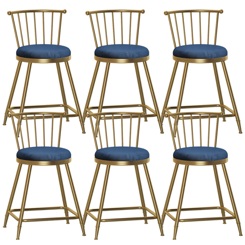Glam Backrest Armless Counter Stool Iron Bar Stool with Velvet Cushion and Pedal for Cafe Blue 6 Piece Set Short Stool(22"H) Clearhalo 'Bar Furniture' 'Bar Stools' 'bar_stools' 'furn' 'furn_bar_stools' 'Furniture' 'Kitchen & Dining Furniture' 6395578