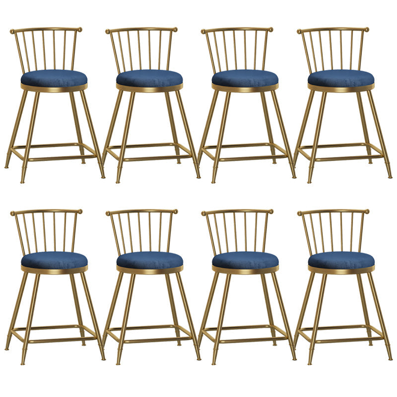 Glam Backrest Armless Counter Stool Iron Bar Stool with Velvet Cushion and Pedal for Cafe Blue 8 Piece Set Short Stool(22"H) Clearhalo 'Bar Furniture' 'Bar Stools' 'bar_stools' 'furn' 'furn_bar_stools' 'Furniture' 'Kitchen & Dining Furniture' 6395579