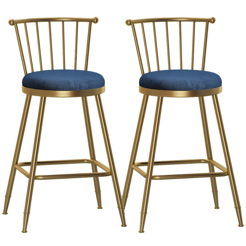 Glam Backrest Armless Counter Stool Iron Bar Stool with Velvet Cushion and Pedal for Cafe Blue 2 Piece Set Counter Stool(26"H) Clearhalo 'Bar Furniture' 'Bar Stools' 'bar_stools' 'furn' 'furn_bar_stools' 'Furniture' 'Kitchen & Dining Furniture' 6395581