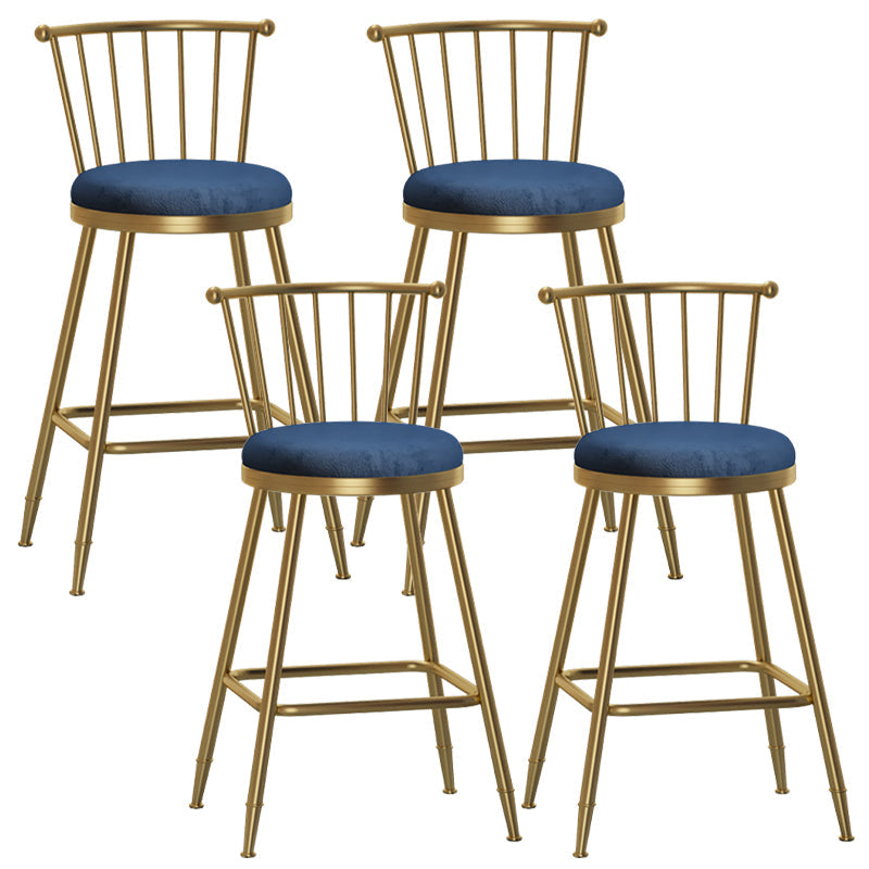 Glam Backrest Armless Counter Stool Iron Bar Stool with Velvet Cushion and Pedal for Cafe Blue 4 Piece Set Counter Stool(26"H) Clearhalo 'Bar Furniture' 'Bar Stools' 'bar_stools' 'furn' 'furn_bar_stools' 'Furniture' 'Kitchen & Dining Furniture' 6395582