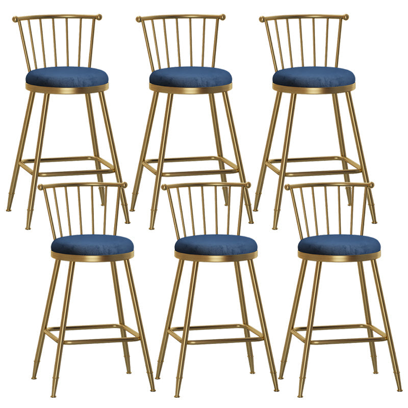 Glam Backrest Armless Counter Stool Iron Bar Stool with Velvet Cushion and Pedal for Cafe Blue 6 Piece Set Counter Stool(26"H) Clearhalo 'Bar Furniture' 'Bar Stools' 'bar_stools' 'furn' 'furn_bar_stools' 'Furniture' 'Kitchen & Dining Furniture' 6395583