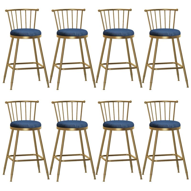 Glam Backrest Armless Counter Stool Iron Bar Stool with Velvet Cushion and Pedal for Cafe Blue 8 Piece Set Counter Stool(26"H) Clearhalo 'Bar Furniture' 'Bar Stools' 'bar_stools' 'furn' 'furn_bar_stools' 'Furniture' 'Kitchen & Dining Furniture' 6395584