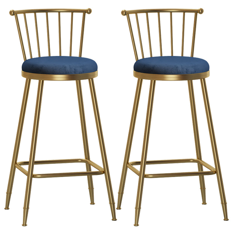 Glam Backrest Armless Counter Stool Iron Bar Stool with Velvet Cushion and Pedal for Cafe Blue 2 Piece Set Bar Stool(30"H) Clearhalo 'Bar Furniture' 'Bar Stools' 'bar_stools' 'furn' 'furn_bar_stools' 'Furniture' 'Kitchen & Dining Furniture' 6395586
