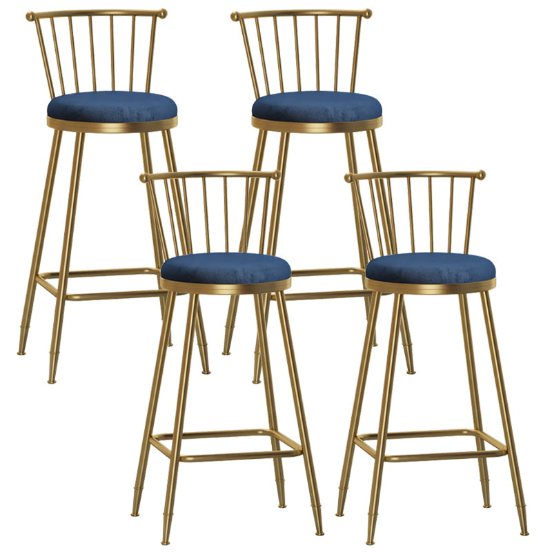 Glam Backrest Armless Counter Stool Iron Bar Stool with Velvet Cushion and Pedal for Cafe Blue 4 Piece Set Bar Stool(30"H) Clearhalo 'Bar Furniture' 'Bar Stools' 'bar_stools' 'furn' 'furn_bar_stools' 'Furniture' 'Kitchen & Dining Furniture' 6395587