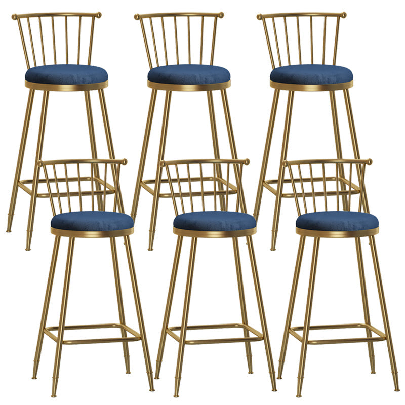 Glam Backrest Armless Counter Stool Iron Bar Stool with Velvet Cushion and Pedal for Cafe Blue 6 Piece Set Bar Stool(30"H) Clearhalo 'Bar Furniture' 'Bar Stools' 'bar_stools' 'furn' 'furn_bar_stools' 'Furniture' 'Kitchen & Dining Furniture' 6395588