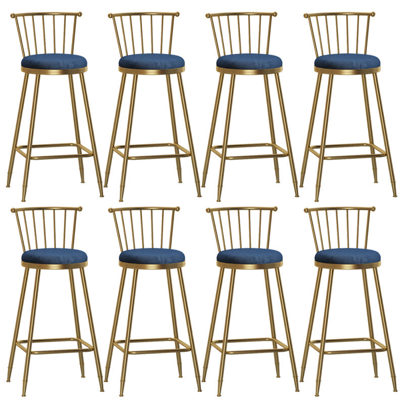 Glam Backrest Armless Counter Stool Iron Bar Stool with Velvet Cushion and Pedal for Cafe Blue 8 Piece Set Bar Stool(30"H) Clearhalo 'Bar Furniture' 'Bar Stools' 'bar_stools' 'furn' 'furn_bar_stools' 'Furniture' 'Kitchen & Dining Furniture' 6395589