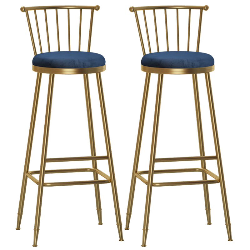 Glam Backrest Armless Counter Stool Iron Bar Stool with Velvet Cushion and Pedal for Cafe Blue 2 Piece Set Bar Stool(33"H) Clearhalo 'Bar Furniture' 'Bar Stools' 'bar_stools' 'furn' 'furn_bar_stools' 'Furniture' 'Kitchen & Dining Furniture' 6395591