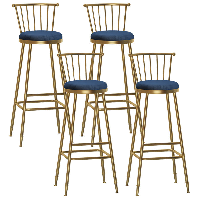 Glam Backrest Armless Counter Stool Iron Bar Stool with Velvet Cushion and Pedal for Cafe Blue 4 Piece Set Bar Stool(33"H) Clearhalo 'Bar Furniture' 'Bar Stools' 'bar_stools' 'furn' 'furn_bar_stools' 'Furniture' 'Kitchen & Dining Furniture' 6395592
