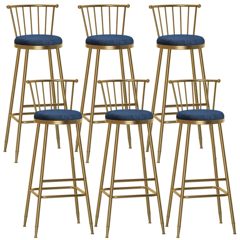 Glam Backrest Armless Counter Stool Iron Bar Stool with Velvet Cushion and Pedal for Cafe Blue 6 Piece Set Bar Stool(33"H) Clearhalo 'Bar Furniture' 'Bar Stools' 'bar_stools' 'furn' 'furn_bar_stools' 'Furniture' 'Kitchen & Dining Furniture' 6395593