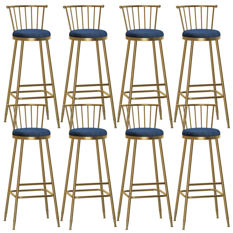 Glam Backrest Armless Counter Stool Iron Bar Stool with Velvet Cushion and Pedal for Cafe Blue 8 Piece Set Bar Stool(33"H) Clearhalo 'Bar Furniture' 'Bar Stools' 'bar_stools' 'furn' 'furn_bar_stools' 'Furniture' 'Kitchen & Dining Furniture' 6395594