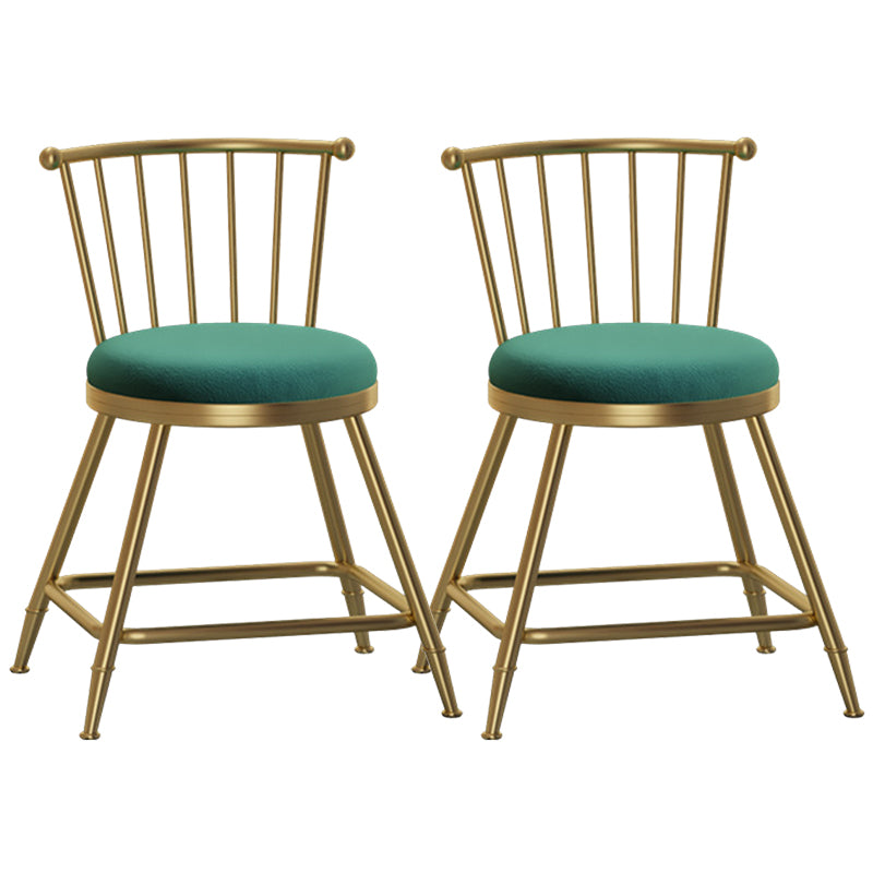 Glam Backrest Armless Counter Stool Iron Bar Stool with Velvet Cushion and Pedal for Cafe Green 2 Piece Set Short Stool(18"H) Clearhalo 'Bar Furniture' 'Bar Stools' 'bar_stools' 'furn' 'furn_bar_stools' 'Furniture' 'Kitchen & Dining Furniture' 6395596