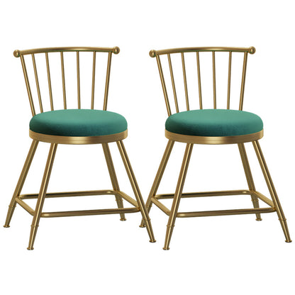 Glam Backrest Armless Counter Stool Iron Bar Stool with Velvet Cushion and Pedal for Cafe Green 2 Piece Set Short Stool(18"H) Clearhalo 'Bar Furniture' 'Bar Stools' 'bar_stools' 'furn' 'furn_bar_stools' 'Furniture' 'Kitchen & Dining Furniture' 6395596