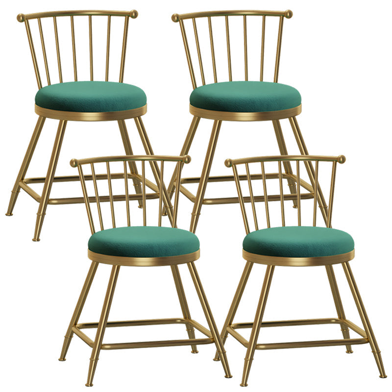 Glam Backrest Armless Counter Stool Iron Bar Stool with Velvet Cushion and Pedal for Cafe Green 4 Piece Set Short Stool(18"H) Clearhalo 'Bar Furniture' 'Bar Stools' 'bar_stools' 'furn' 'furn_bar_stools' 'Furniture' 'Kitchen & Dining Furniture' 6395597