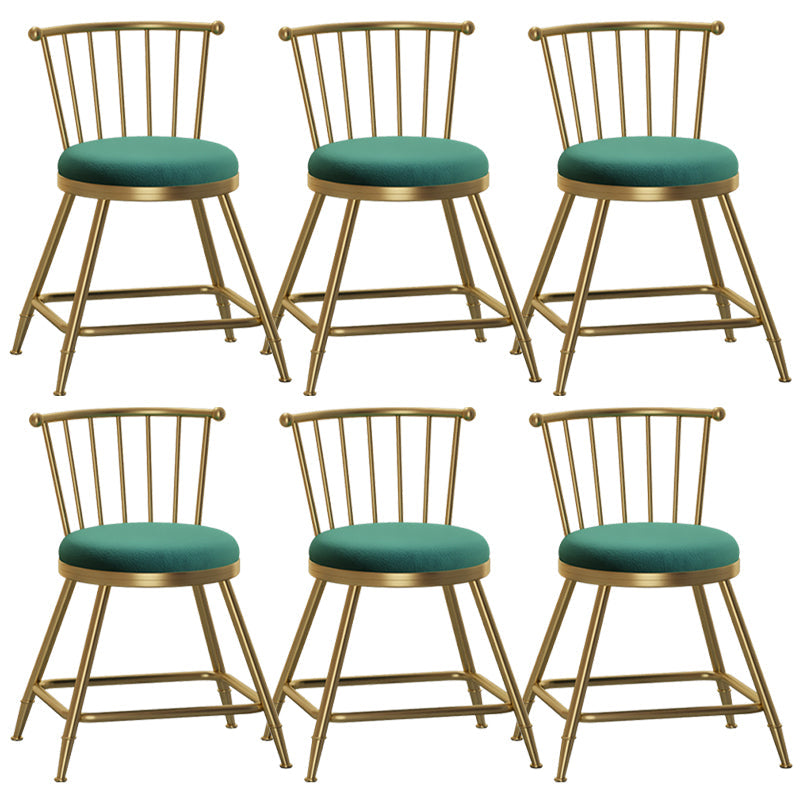 Glam Backrest Armless Counter Stool Iron Bar Stool with Velvet Cushion and Pedal for Cafe Green 6 Piece Set Short Stool(18"H) Clearhalo 'Bar Furniture' 'Bar Stools' 'bar_stools' 'furn' 'furn_bar_stools' 'Furniture' 'Kitchen & Dining Furniture' 6395598
