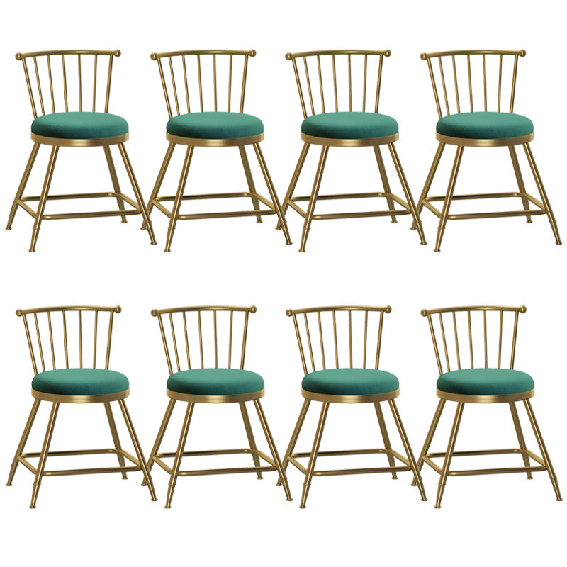 Glam Backrest Armless Counter Stool Iron Bar Stool with Velvet Cushion and Pedal for Cafe Green 8 Piece Set Short Stool(18"H) Clearhalo 'Bar Furniture' 'Bar Stools' 'bar_stools' 'furn' 'furn_bar_stools' 'Furniture' 'Kitchen & Dining Furniture' 6395599