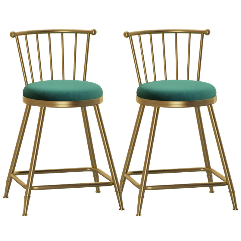 Glam Backrest Armless Counter Stool Iron Bar Stool with Velvet Cushion and Pedal for Cafe Green 2 Piece Set Short Stool(22"H) Clearhalo 'Bar Furniture' 'Bar Stools' 'bar_stools' 'furn' 'furn_bar_stools' 'Furniture' 'Kitchen & Dining Furniture' 6395601