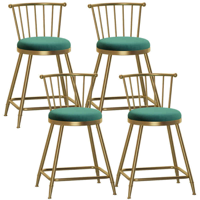 Glam Backrest Armless Counter Stool Iron Bar Stool with Velvet Cushion and Pedal for Cafe Green 4 Piece Set Short Stool(22"H) Clearhalo 'Bar Furniture' 'Bar Stools' 'bar_stools' 'furn' 'furn_bar_stools' 'Furniture' 'Kitchen & Dining Furniture' 6395602