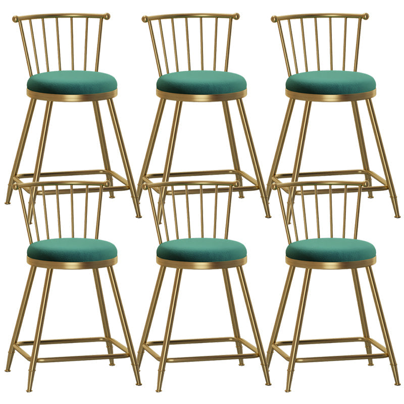 Glam Backrest Armless Counter Stool Iron Bar Stool with Velvet Cushion and Pedal for Cafe Green 6 Piece Set Short Stool(22"H) Clearhalo 'Bar Furniture' 'Bar Stools' 'bar_stools' 'furn' 'furn_bar_stools' 'Furniture' 'Kitchen & Dining Furniture' 6395603