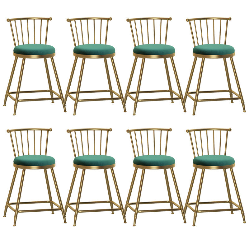 Glam Backrest Armless Counter Stool Iron Bar Stool with Velvet Cushion and Pedal for Cafe Green 8 Piece Set Short Stool(22"H) Clearhalo 'Bar Furniture' 'Bar Stools' 'bar_stools' 'furn' 'furn_bar_stools' 'Furniture' 'Kitchen & Dining Furniture' 6395604