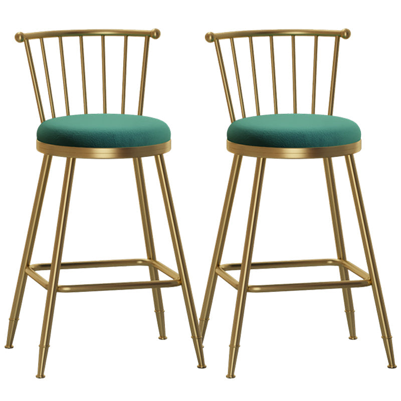 Glam Backrest Armless Counter Stool Iron Bar Stool with Velvet Cushion and Pedal for Cafe Green 2 Piece Set Counter Stool(26"H) Clearhalo 'Bar Furniture' 'Bar Stools' 'bar_stools' 'furn' 'furn_bar_stools' 'Furniture' 'Kitchen & Dining Furniture' 6395606