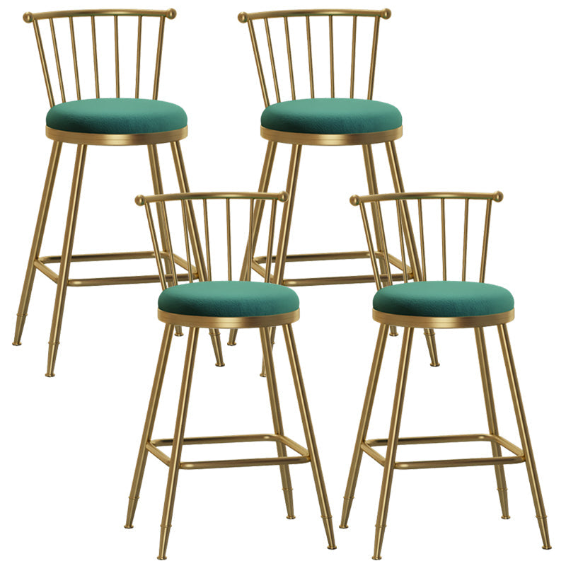 Glam Backrest Armless Counter Stool Iron Bar Stool with Velvet Cushion and Pedal for Cafe Green 4 Piece Set Counter Stool(26"H) Clearhalo 'Bar Furniture' 'Bar Stools' 'bar_stools' 'furn' 'furn_bar_stools' 'Furniture' 'Kitchen & Dining Furniture' 6395607