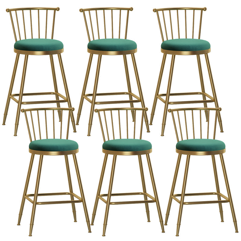 Glam Backrest Armless Counter Stool Iron Bar Stool with Velvet Cushion and Pedal for Cafe Green 6 Piece Set Counter Stool(26"H) Clearhalo 'Bar Furniture' 'Bar Stools' 'bar_stools' 'furn' 'furn_bar_stools' 'Furniture' 'Kitchen & Dining Furniture' 6395608