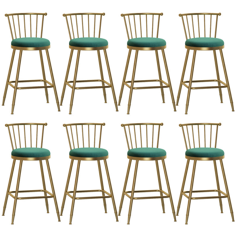 Glam Backrest Armless Counter Stool Iron Bar Stool with Velvet Cushion and Pedal for Cafe Green 8 Piece Set Counter Stool(26"H) Clearhalo 'Bar Furniture' 'Bar Stools' 'bar_stools' 'furn' 'furn_bar_stools' 'Furniture' 'Kitchen & Dining Furniture' 6395609