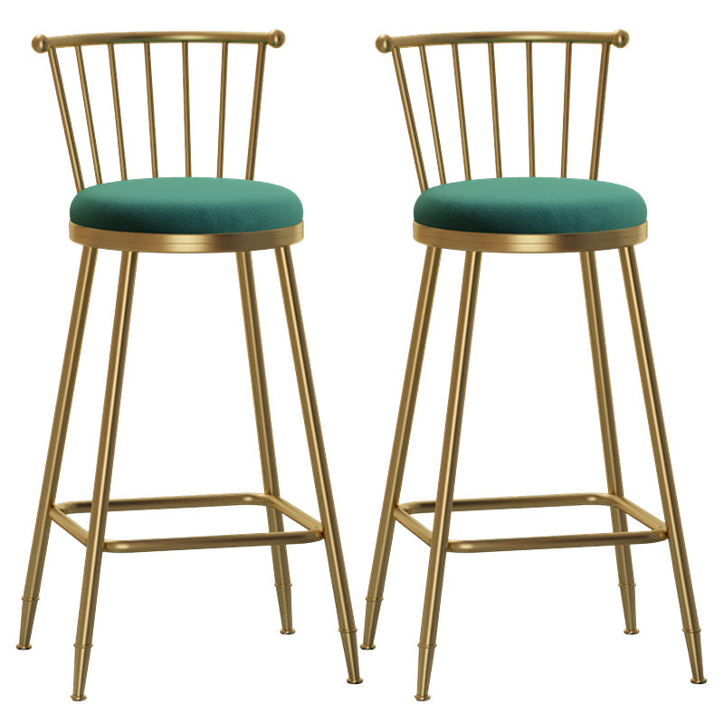 Glam Backrest Armless Counter Stool Iron Bar Stool with Velvet Cushion and Pedal for Cafe Green 2 Piece Set Bar Stool(30"H) Clearhalo 'Bar Furniture' 'Bar Stools' 'bar_stools' 'furn' 'furn_bar_stools' 'Furniture' 'Kitchen & Dining Furniture' 6395611