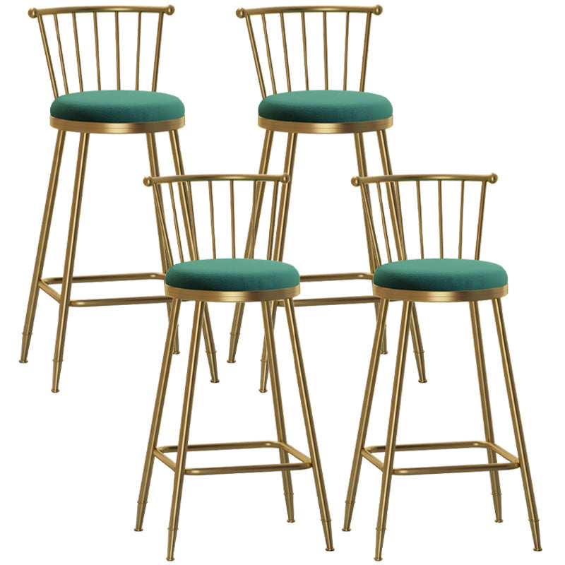 Glam Backrest Armless Counter Stool Iron Bar Stool with Velvet Cushion and Pedal for Cafe Green 4 Piece Set Bar Stool(30"H) Clearhalo 'Bar Furniture' 'Bar Stools' 'bar_stools' 'furn' 'furn_bar_stools' 'Furniture' 'Kitchen & Dining Furniture' 6395612