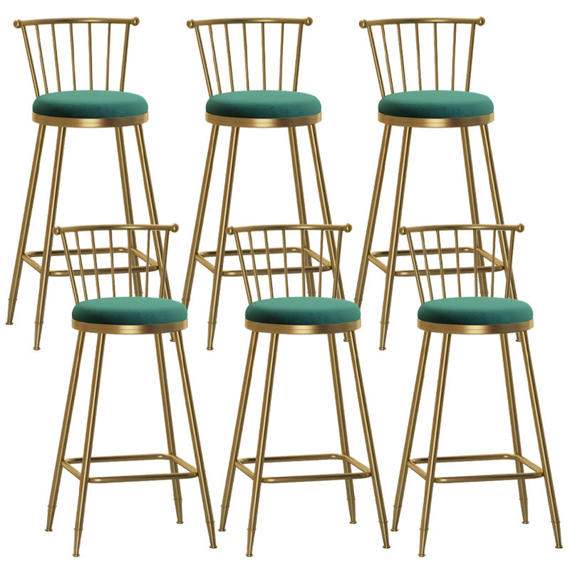 Glam Backrest Armless Counter Stool Iron Bar Stool with Velvet Cushion and Pedal for Cafe Green 6 Piece Set Bar Stool(30"H) Clearhalo 'Bar Furniture' 'Bar Stools' 'bar_stools' 'furn' 'furn_bar_stools' 'Furniture' 'Kitchen & Dining Furniture' 6395613