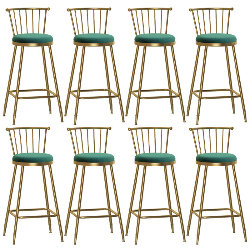Glam Backrest Armless Counter Stool Iron Bar Stool with Velvet Cushion and Pedal for Cafe Green 8 Piece Set Bar Stool(30"H) Clearhalo 'Bar Furniture' 'Bar Stools' 'bar_stools' 'furn' 'furn_bar_stools' 'Furniture' 'Kitchen & Dining Furniture' 6395614