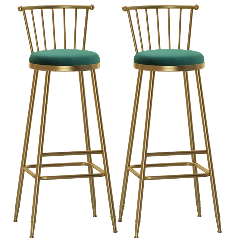 Glam Backrest Armless Counter Stool Iron Bar Stool with Velvet Cushion and Pedal for Cafe Green 2 Piece Set Bar Stool(33"H) Clearhalo 'Bar Furniture' 'Bar Stools' 'bar_stools' 'furn' 'furn_bar_stools' 'Furniture' 'Kitchen & Dining Furniture' 6395616