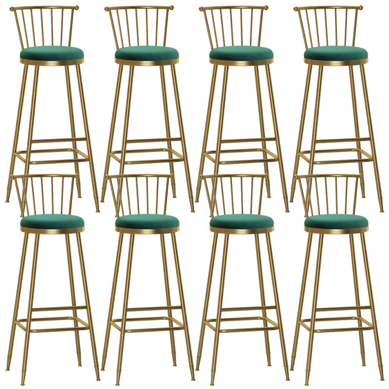 Glam Backrest Armless Counter Stool Iron Bar Stool with Velvet Cushion and Pedal for Cafe Green 8 Piece Set Bar Stool(33"H) Clearhalo 'Bar Furniture' 'Bar Stools' 'bar_stools' 'furn' 'furn_bar_stools' 'Furniture' 'Kitchen & Dining Furniture' 6395619