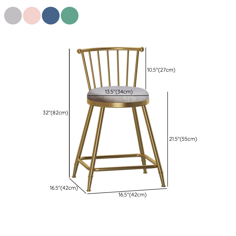 Glam Backrest Armless Counter Stool Iron Bar Stool with Velvet Cushion and Pedal for Cafe Clearhalo 'Bar Furniture' 'Bar Stools' 'bar_stools' 'furn' 'furn_bar_stools' 'Furniture' 'Kitchen & Dining Furniture' 6395621