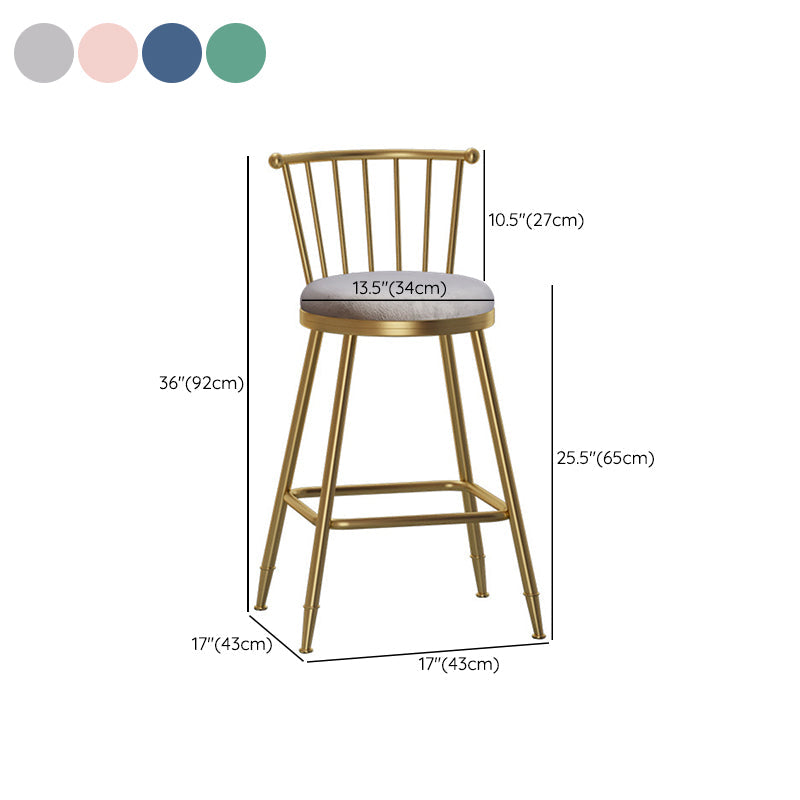 Glam Backrest Armless Counter Stool Iron Bar Stool with Velvet Cushion and Pedal for Cafe Clearhalo 'Bar Furniture' 'Bar Stools' 'bar_stools' 'furn' 'furn_bar_stools' 'Furniture' 'Kitchen & Dining Furniture' 6395622