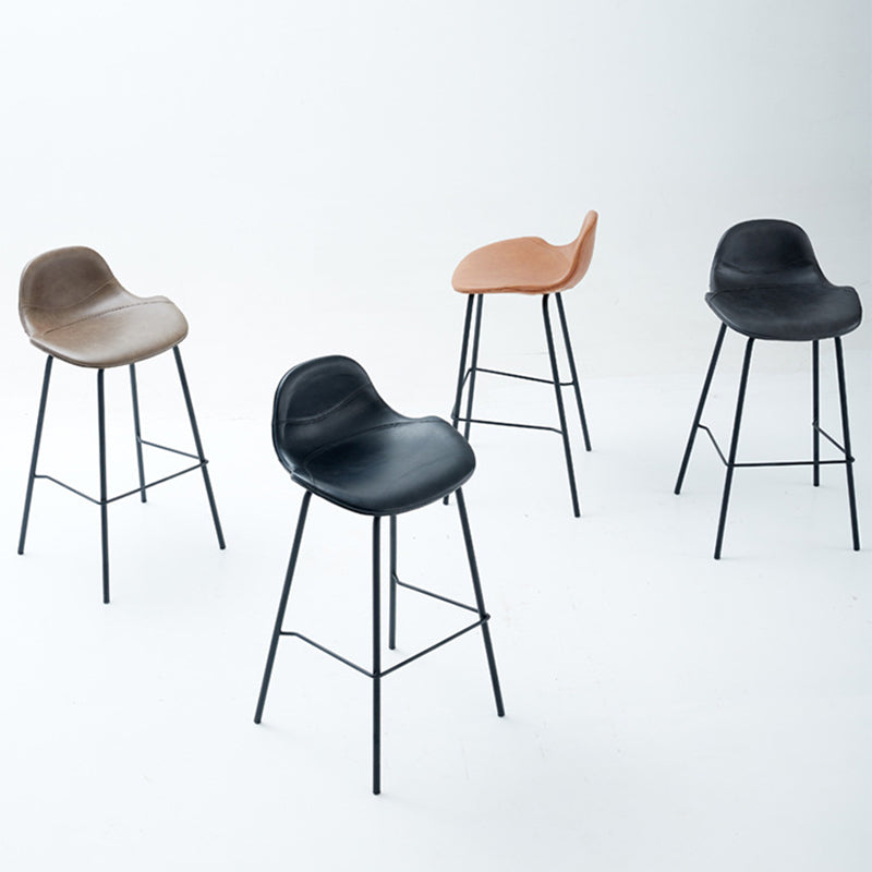 Taburete de bar moderno con respaldo, taburete de hierro con cojín de cuero para comedor