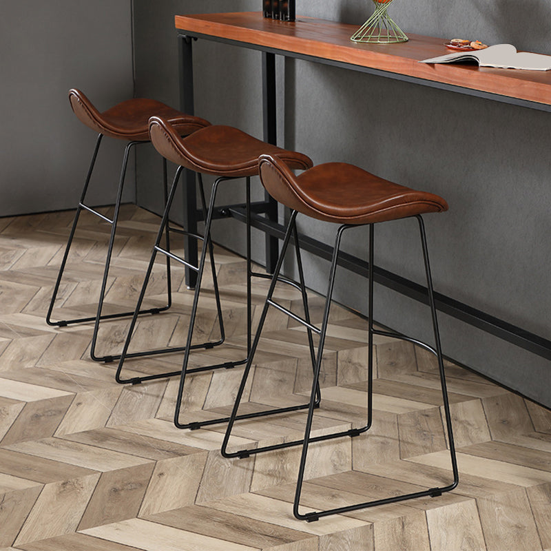 Industrial Faux Leather Bar Stools Metal Barstool in Black and Brown