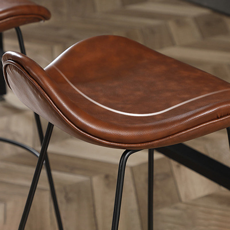 Industrial Faux Leather Bar Stools Metal Barstool in Black and Brown