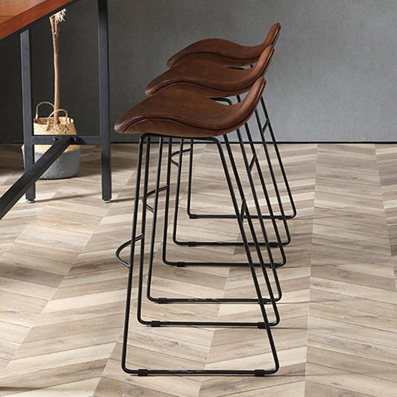 Industrial Faux Leather Bar Stools Metal Barstool in Black and Brown