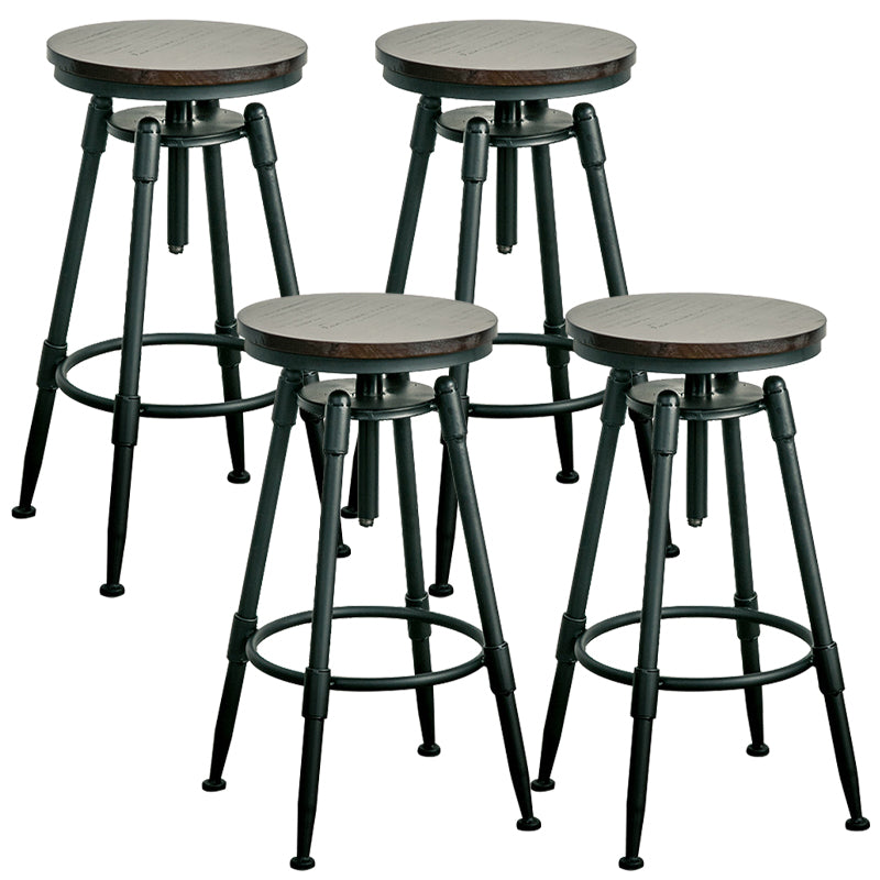 Adjustable Height Bar Stools Industrial Barstool with Metal Legs 4 Piece Set Backless Non-Upholstered Clearhalo 'Bar Furniture' 'Bar Stools' 'bar_stools' 'furn' 'furn_bar_stools' 'Furniture' 'Kitchen & Dining Furniture' 6395731