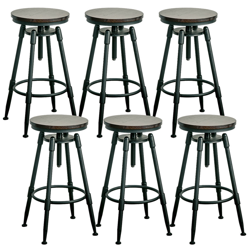 Adjustable Height Bar Stools Industrial Barstool with Metal Legs 6 Piece Set Backless Non-Upholstered Clearhalo 'Bar Furniture' 'Bar Stools' 'bar_stools' 'furn' 'furn_bar_stools' 'Furniture' 'Kitchen & Dining Furniture' 6395734