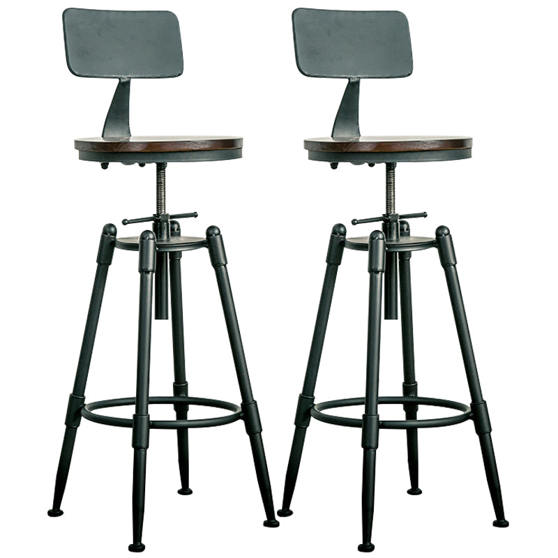 Adjustable Height Bar Stools Industrial Barstool with Metal Legs 2 Piece Set Low Back Non-Upholstered Clearhalo 'Bar Furniture' 'Bar Stools' 'bar_stools' 'furn' 'furn_bar_stools' 'Furniture' 'Kitchen & Dining Furniture' 6395743