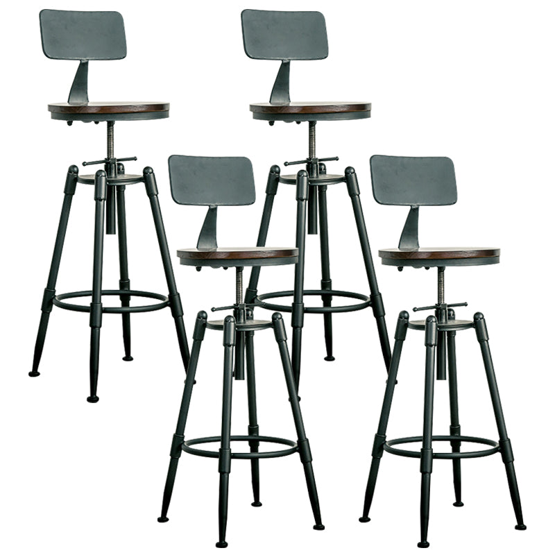 Adjustable Height Bar Stools Industrial Barstool with Metal Legs 4 Piece Set Low Back Non-Upholstered Clearhalo 'Bar Furniture' 'Bar Stools' 'bar_stools' 'furn' 'furn_bar_stools' 'Furniture' 'Kitchen & Dining Furniture' 6395744