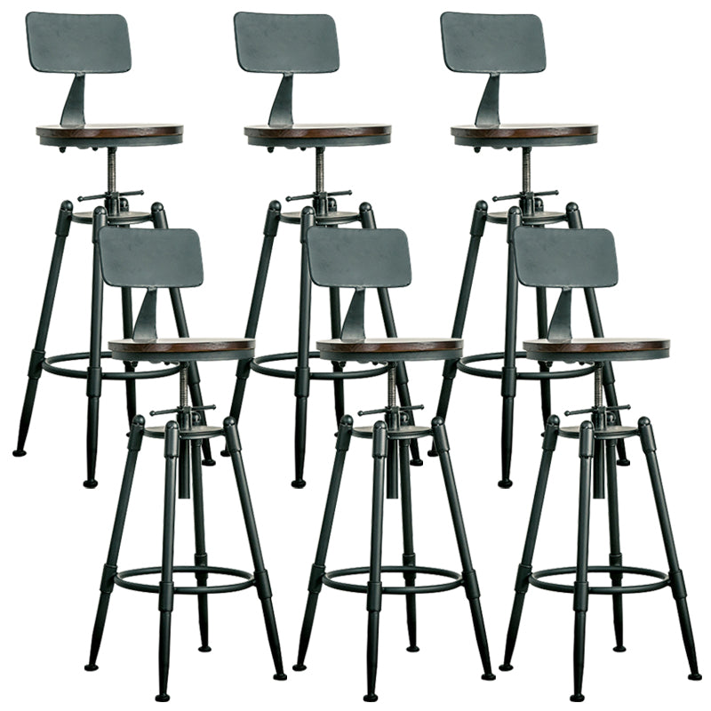 Adjustable Height Bar Stools Industrial Barstool with Metal Legs 6 Piece Set Low Back Non-Upholstered Clearhalo 'Bar Furniture' 'Bar Stools' 'bar_stools' 'furn' 'furn_bar_stools' 'Furniture' 'Kitchen & Dining Furniture' 6395745