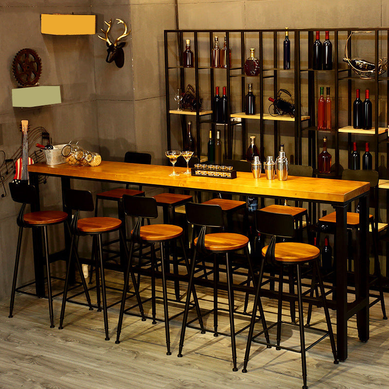 Metal Bar Stools Industrial Barstool in Black and Brown with Footrest